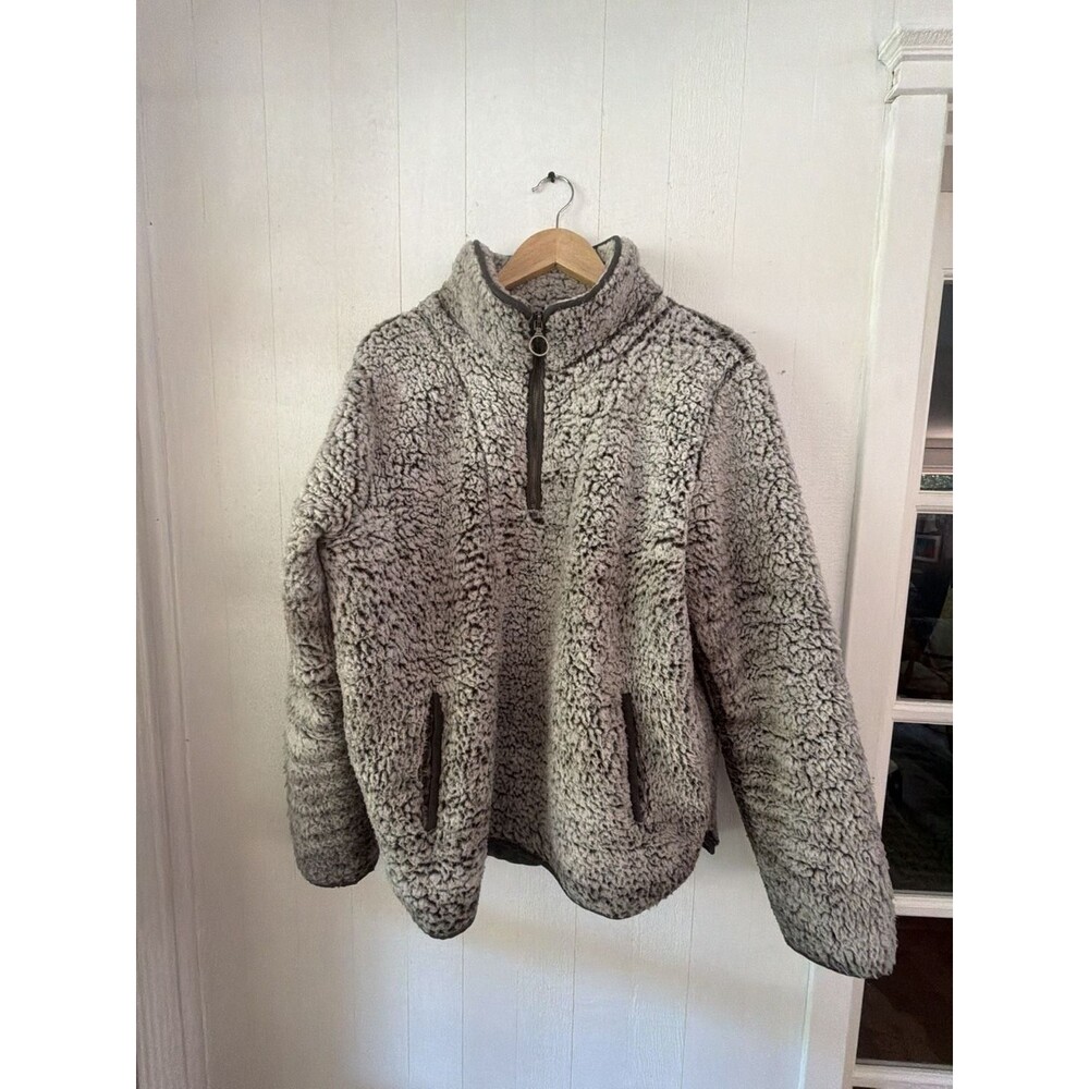 Thread & Supply Charcoal Gray Sherpa Fleece 1/4 Zip Pullover Jacket Size Large